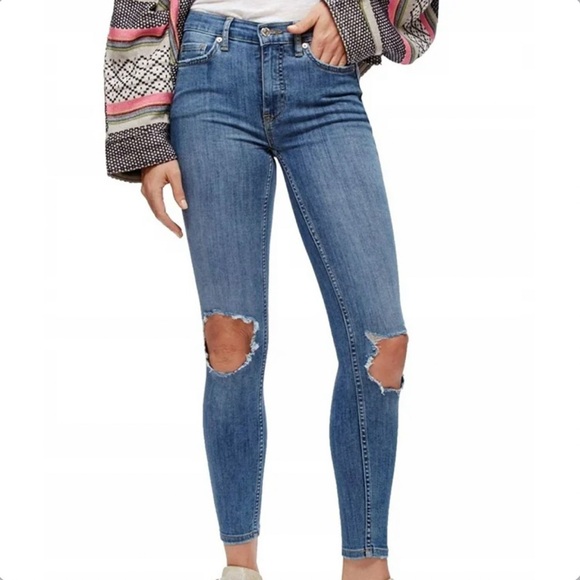 We The Free By Free People Denim Pants Skinny Stretch Distressed Blue Size 26 - Picture 2 of 8